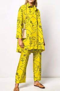 Ultima tendenza due pezzi <span class=keywords><strong>abbigliamento</strong></span> <span class=keywords><strong>donna</strong></span> camicia a maniche lunghe e pantaloni lunghi stampa set abiti di moda per le donne - Product Image 5