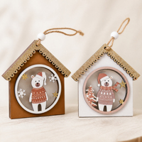 Décoration de Noël personnalisable pour table, maison en bois de style nordique rétro, décoration de Noël en forme de cabane en bois