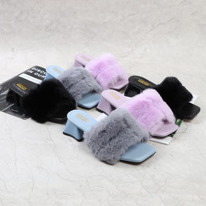 Escarpins Femme Big Furry Upper Babouches Dame <span class=keywords><strong>2022</strong></span> Mesdames Pantoufles 5CM Bas Fourrure Talons Hauts pour Femmes - Product Image 1