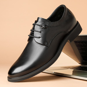 Chaussures habillées en cuir pour hommes, noires, en cuir de vache véritable, à lacets, formelles, pour affaires, mariage, Derby, grandes tailles, pour toutes les saisons - Product Image 4