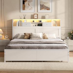 SENYU Modern <b>Queen</b> Metal <b>Bed</b> Frame <b>with</b> <b>Storage</b> Drawers and Headboard Shelf Bedroom Furniture - Product Image 2