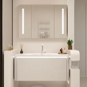 K536流行聚氯乙烯防水材料一体式人造大理石盆浴室家具豪华梳妆台柜