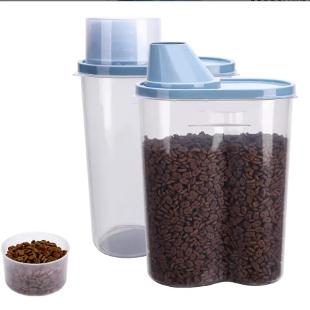 Pet Food Storage Container with Measuring Cup Pour Spout for Small Dog Cat Bird Turtle Waterproof Storage