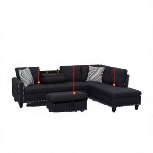 Ensemble de canapés sectionnels modernes rectangulaires en lin noir et gris de haute qualité, 3 pièces, multifonctionnel, pour la maison, le bureau, l'appartement, l'hôtel - Product Image 3