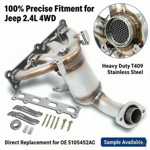 Convertitore Catalitico EPA Direct-Fit per <span class=keywords><strong>Jeep</strong></span> <span class=keywords><strong>Compass</strong></span> Patriot 2.4L 4WD (07-17) con Collettore di Scarico - Garantito Senza Errore CEL - Product Image 1