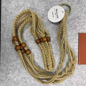 <span class=keywords><strong>Porte</strong></span>-pot de fleur en corde de coton nouée à la main avec perles en <span class=keywords><strong>bois</strong></span> pour la décoration de bureau à domicile - Product Image 4