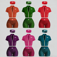 Ensembles d'entraînement pour femmes, veste de sport avec logo personnalisé et fermeture éclair dorée, shorts, ensemble de gym 3 pièces, ensembles de yoga imprimés guépard pour femmes