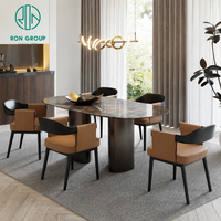 Ensemble de table en marbre brillant de luxe moderne Ron Group, fauteuil ergonomique rembourré avec pieds en métal, mobilier pour hôtel, salon, restaurant