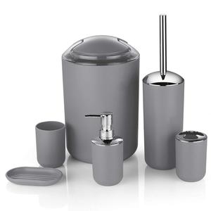 Luxury Eco-friendly Houseware Plastic Grey 6 Piece Bathroom Accessories Set