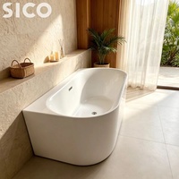 Baignoire autoportante moderne en acrylique blanc avec drain, profonde, pour salle de bain