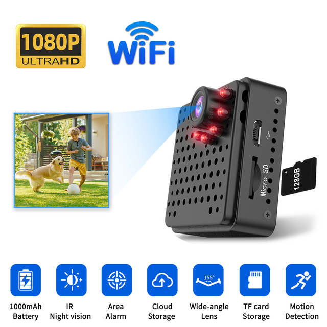 W18 Security Mini Indoor Camera with App Nanny Wireless Webcam 1080p Angle IR Body Camera