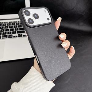 Étui de luxe en cuir PU premium avec cadre métallique gaufré, <span class=keywords><strong>protection</strong></span> intégrale 360° et bouton métallique AI pour iPhone 17, 16, 15 Pro Max - Product Image 3