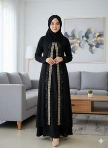 Abaya élégante brodée pour femmes, robe modeste arabe musulmane du Moyen-Orient, robe brodée de paillettes pour le Ramadan et l'Aïd - Product Image 3
