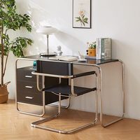Bureau en acier inoxydable de style Bauhaus du milieu du siècle avec rangement intégré, table de travail multifonctionnelle pour bureau à domicile ou chambre
