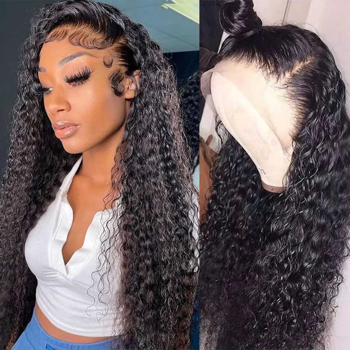 Wholesale Glueless Pre Plucked Natural Brazilian Kinky Curly Virgin Human Hair Hd 360 Full Lace Front Wigs For Black Women