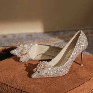 Leather Gold Summer Wedding <b>Shoes</b> for Women champagne Color <b>Chinese</b> Style Bridal Stiletto Heel High Heels Sense Sophistication - Product Image 3