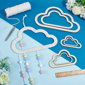 7 tailles, cadre en bois en forme de nuage, cadre en macramé en bois, anneaux en bois, cadre <span class=keywords><strong>d</strong></span>'art en macramé, tissage en macramé pour la fabrication artisanale de bricolage à la maison - Product Image 4