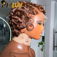 Perruques en cheveux humains en gros, perruque courte coupe pixie en cheveux humains, perruque en cheveux bruts vietnamiens, perruque frontale en dentelle HD, couleur marron, perruques sans colle