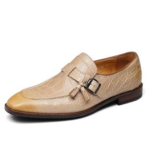 รองเท้าโลฟเฟอร์แบบ Monk Strap หนังแท้ หัวเหลี่ยม แต่งพู่ ระบายอากาศได้ดี เหมาะสำหรับฤดูร้อน รองเท้าผู้ชาย - Product Image 1