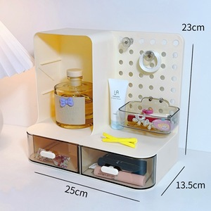 Slanted Pegboard <b>Desktop</b> <b>Shelf</b> With Compartments Butter Color Drawer For Organizing Stationery 25x13.5x23cm Plastic Storage - Product Image 1