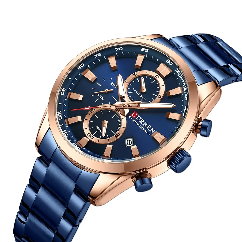 2023 New CURREN Watch 8445 High Quality Men's Quartz Watches Alloy Case Fashion Luminous Hands with Data Waterproof Men's Watch