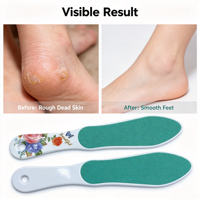 Lime à pieds double face à long manche en céramique, motif floral, portable et durable, outil de pédicure pour salons de manucure (personnalisation ODM/OEM)