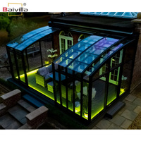 Véranda en verre à montage mural angulaire quatre saisons, maison de jardin en aluminium, terrasse, enclos, véranda rétractable