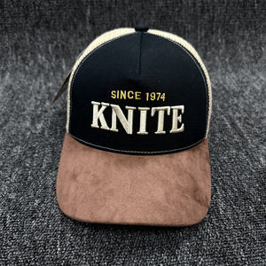 Casquette Trucker <span class=keywords><strong>Vintage</strong></span> Élégante à 5 Panneaux, Personnalisable avec Logo Brodé, en Tissu Suédé et Maille, Haute Qualité, Design Bicolore avec Étiquette - Product Image 2
