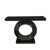Table console moderne en forme de O avec miroir et cristaux pour salon, hall d'entrée, décoration intérieure (noir) - Hauteur réglable, facile à nettoyer