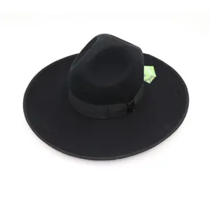 Unisex yün fötr şapka geniş ağızlı 12cm yün keçe caz şapka geniş bant kovboy şapkaları şerit Retro basit kilise parti erkek kap