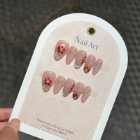 Nouvelle Collection : Faux Ongles à Presser 10 Pièces, Motif Floral Dessiné à la Main, Effet Œil de Chat Scintillant Exquis - Fournisseur