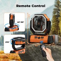 Nouveau ventilateur de camping solaire rechargeable USB 20000 mAh 2024 avec lumières LED, télécommande et oscillation automatique pour extérieur, maison et hôtel