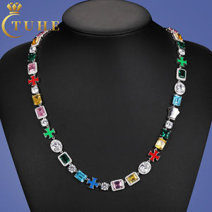 Lujosa joyería de fiesta fina Plata de Ley 925 AAAAA CZ diamante esmalte plateado Cruz mixta cadena de eslabones de piedras preciosas collar de tenis - Product Image 1