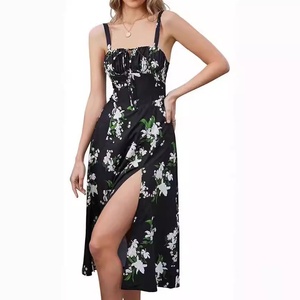 Vestidos de <span class=keywords><strong>mujer</strong></span> de longitud media informales americanos europeos, vestido de estilo bohemio con abertura elegante, ropa de verano con lazo en la espalda - Product Image 5