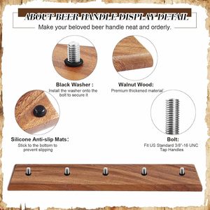 Support de table pour 5 poignées de bière pression, filetage standard 3/8"-16, en noyer, pour bar, amateurs de bière (support seul) - Product Image 3