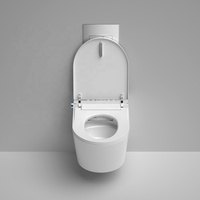 WC intelligent mural blanc avec chasse d'eau automatique et fonctionnalités modernes pour salle de bain