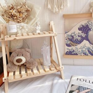 Solid Wood <b>Desktop</b> <b>Shelf</b> Double Layer Standing Organizer For Stationery And Toys Rectangle Shape M44 - Product Image 2