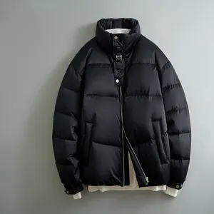 Manteau d'hiver rembourré à bulles de conception personnalisée OEM Veste rembourrée extérieure en polyester noir pour hommes