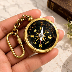 Porte-clés boussole vintage en laiton avec mousqueton, pendentif rond en métal, breloque de sac nautique - Product Image 2