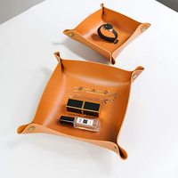 Plateau de valet en cuir PU pour bijoux montres pièces clés téléphone organisateur de table de chevet polyvalent et vaisselle de bureau pour le rangement de la salle de bain