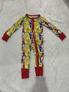 Grosir pakaian tidur bayi rajutan, Jumpsuit lengan panjang perekat bambu cetak Natal dua arah ritsleting musim gugur - Product Image 3