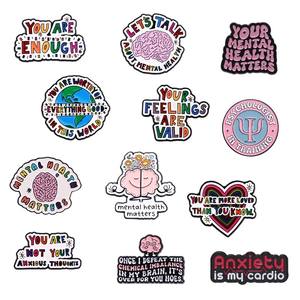 Custom Service Angst Relief Zitat Metall Abzeichen Weiche Emaille Text Pins mit mentalen Wellness sagen emotionale Heilung Geschenk Promos - Product Image 1