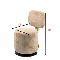 Taburete de Maquillaje Redondo Tapizado de Diseño Nórdico, Tela de Peluche Suave y Soporte Metálico Resistente con Acabado Dorado