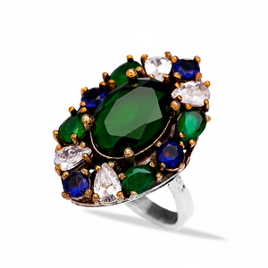 Oval Ottoman Style <b>Emerald</b> Zircon Geometric Shape Women 925 Sterling Turkish Wholesale Handcrafted Authentic <b>Silver</b> <b>Ring</b> - Product Image 2