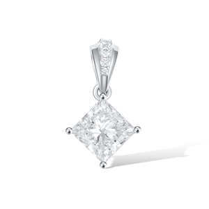 Classic 14K <b>Solid</b> White <b>Gold</b> 1.042ct Princess Cut Lab Grown Diamond <b>Pendant</b> Necklace | Princess Cut Lab Created Diamond <b>Pendant</b> - Product Image 1
