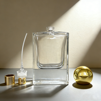 Vente en gros de flacons de parfum de luxe vides de 50 ml, flacon de parfum en verre transparent à fond épais avec boîte