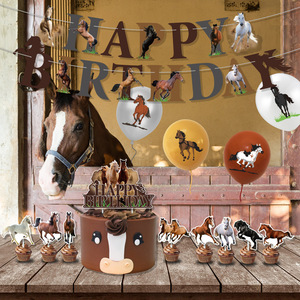Décoration de fête sur le thème du cheval brun, bannière de dessin animé d'animaux de la forêt, décorations de gâteau, kit de ballons en latex, fournitures pour fête d'<span class=keywords><strong>anniversaire</strong></span> - Product Image 3
