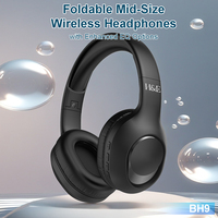 H & E BH9 Headset Stereo nirkabel dengan mikrofon headphone Bluetooth Over Ear Aksesori Gaming dengan baterai sangat tahan lama