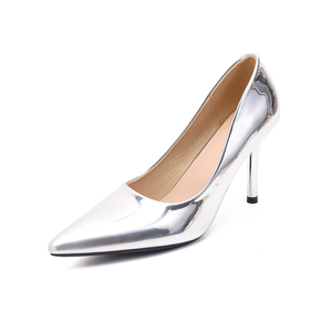 QUEENIGMA Scarpe con Tacco Alto 9cm, Punta Affusolata, <span class=keywords><strong>Argento</strong></span> Metallizzato Lucido, Slip-On Comode, Taglie Grandi Personalizzabili per Matrimoni e Balli di Gala - Product Image 2