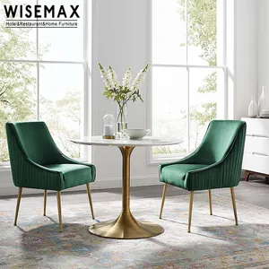 أثاث WISEMAX تصميم بسيط مخملي أزرق بسعر الجملة كرسي غرفة طعام مقهى حديث ذهبي الساق